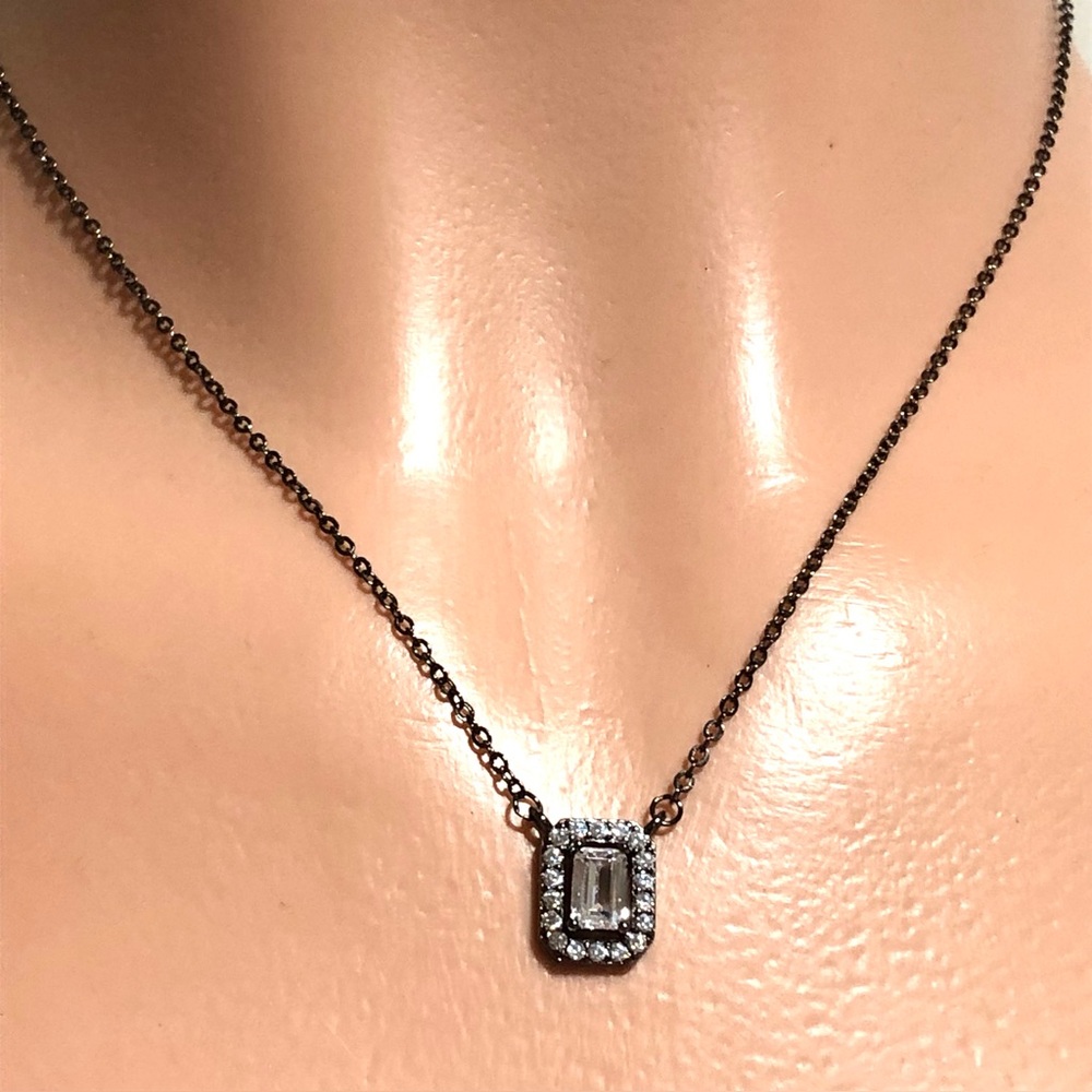 Swarovski Black Chain Necklace with Clear Crystal Halo Pendant